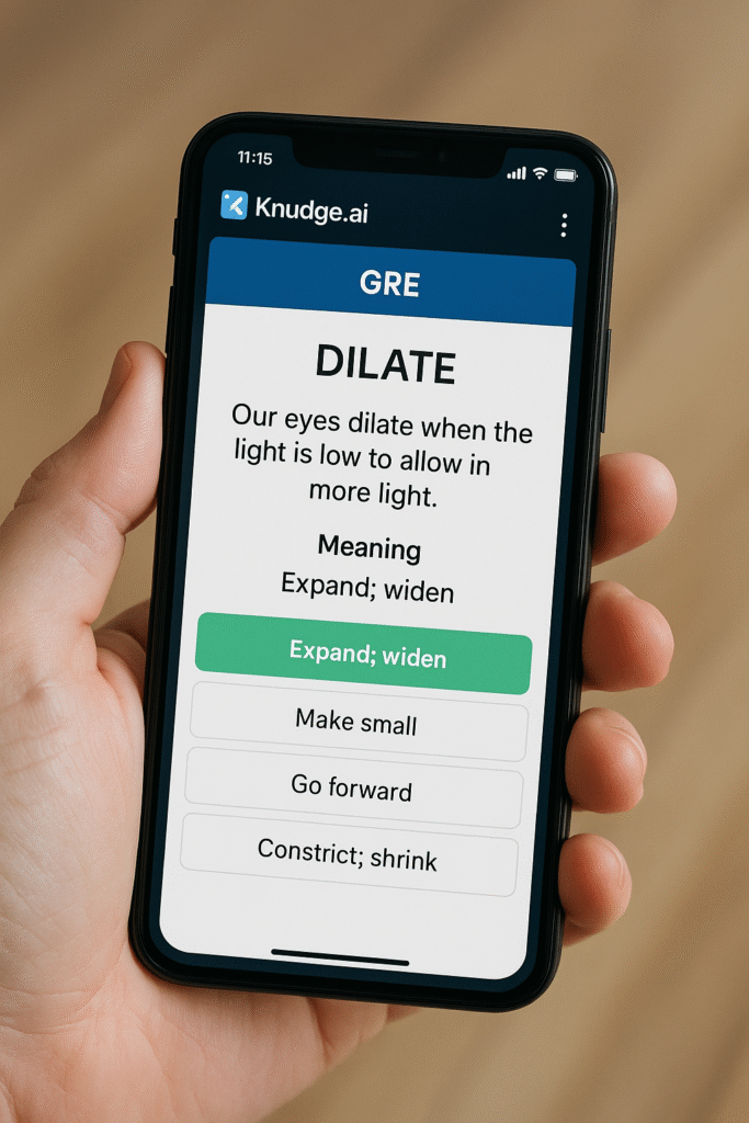 GRE vocabulary learning with contextual flashcards on Knudge.ai